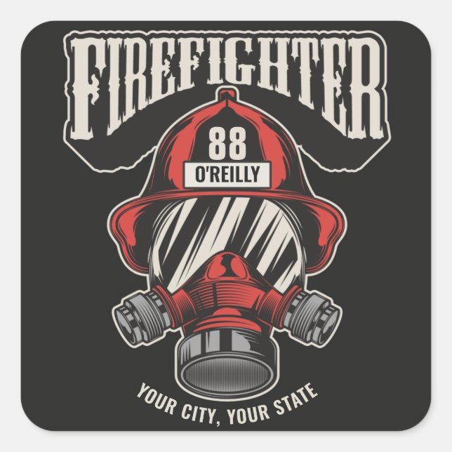 Personalized Firefighter Mask Fire Dept Helmet  Square Sticker (Front)