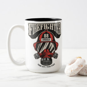 Personalized Firefighter Mask Fire Dept Helmet Two-Tone Coffee Mug