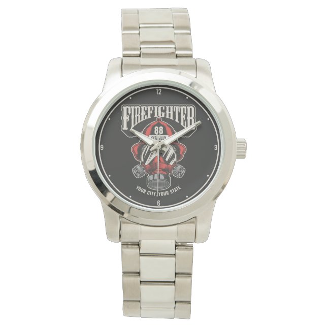 Personalized Firefighter Mask Fire Dept Helmet  Watch (Front)