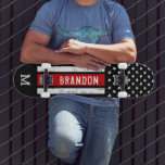 Personalized Firefighter Patriotic Thin Red Line Skateboard<br><div class="desc">Thin Red Line Skateboard - American flag in Firefighter Flag colors, distressed design . Personalize this firemen skateboard with monogram initial. This personalized fireman skateboard deck is perfect for firefighters, fireman, firefighter graduation and retirement gifts . COPYRIGHT © 2020 Judy Burrows, Black Dog Art - All Rights Reserved. Personalized Firefighter...</div>
