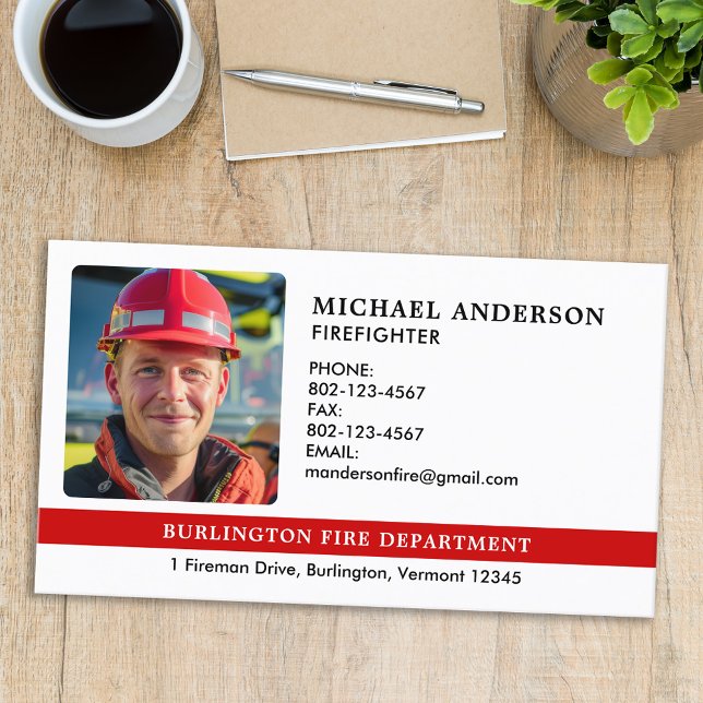 Personalized Firefighter Photo Fire Department Business Card (Creator Uploaded)