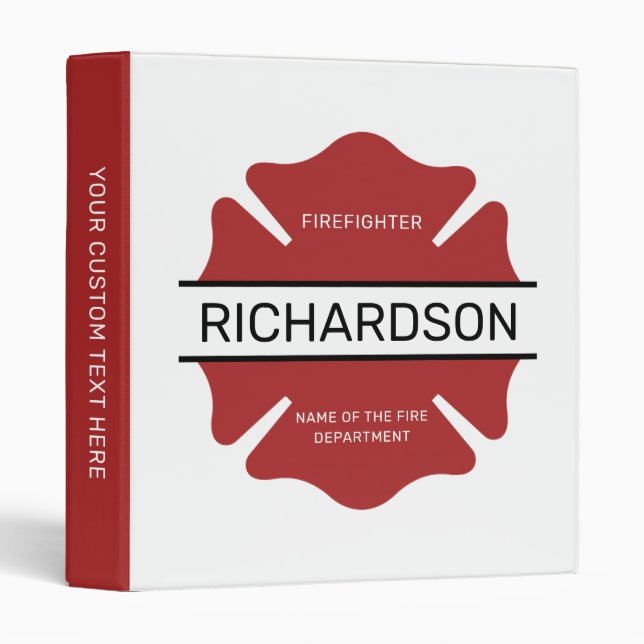 Personalized Firefighter Red Logo Symbol  3 Ring Binder (Front/Spine)