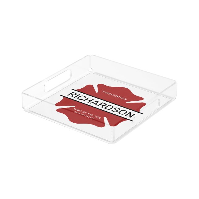 Personalized Firefighter Red Logo Symbol  Acrylic Tray (Angled)