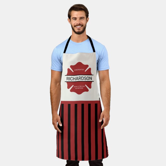 Personalized Firefighter Red Logo Symbol  Apron (Worn)