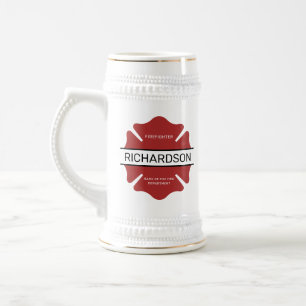 Personalized Firefighter Red Logo Symbol  Beer Stein