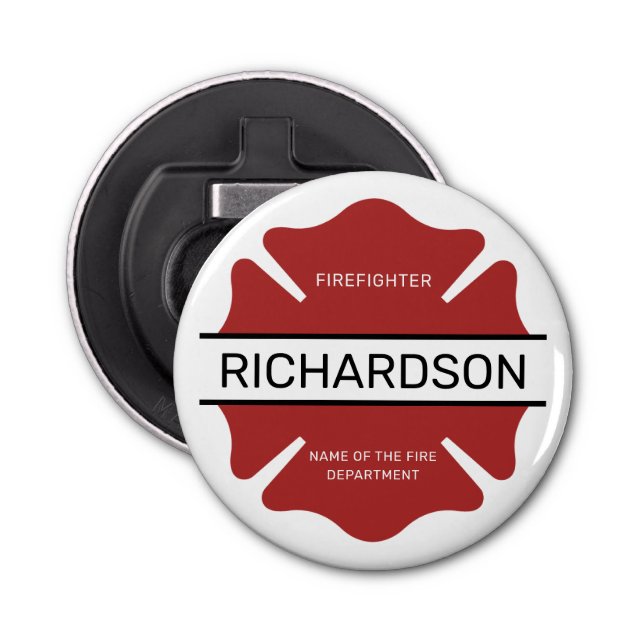 Personalized Firefighter Red Logo Symbol  Bottle Opener (Front)