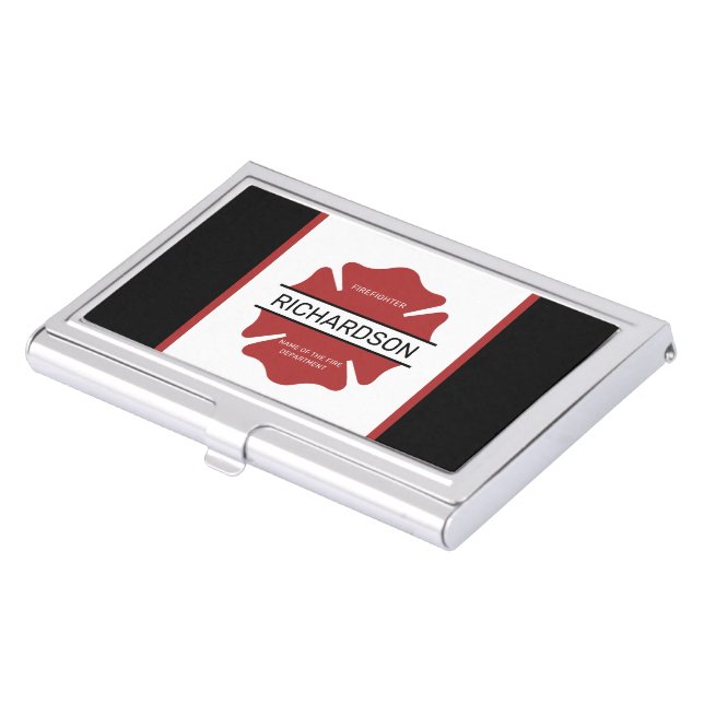 Personalized Firefighter Red Logo Symbol  Business Card Case (Front)