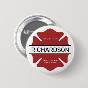 Personalized Firefighter Red Logo Symbol  Button