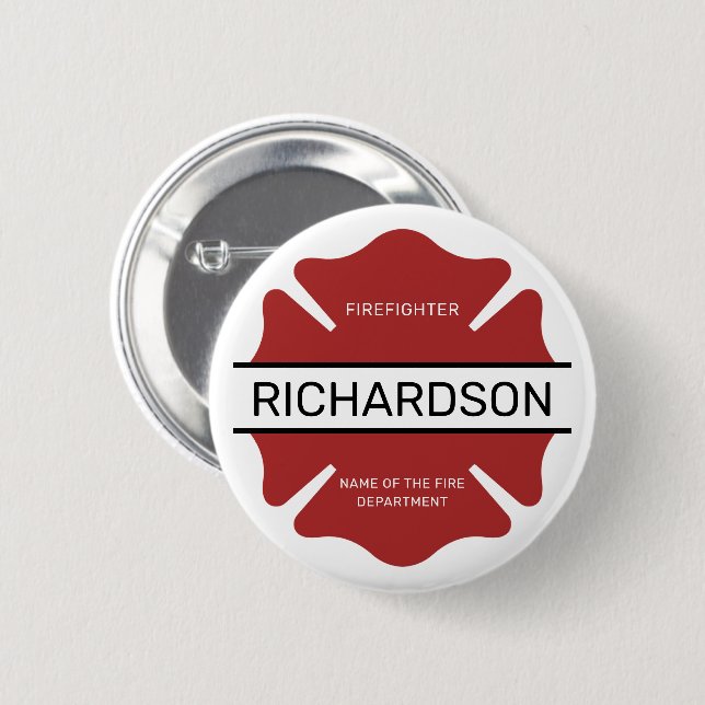 Personalized Firefighter Red Logo Symbol  Button (Front & Back)