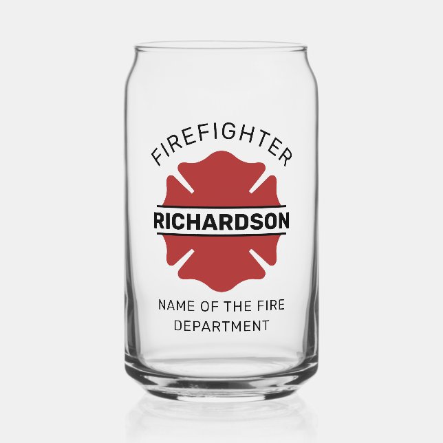 Personalized Firefighter Red Logo Symbol  Can Glass (Front)