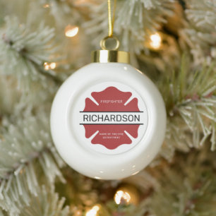 Personalized Firefighter Red Logo Symbol  Ceramic Ball Christmas Ornament
