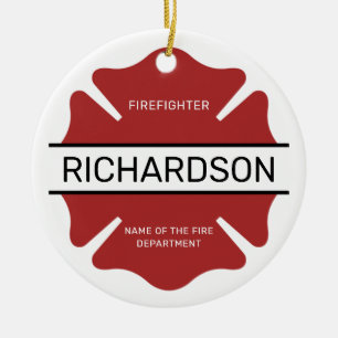 Personalized Firefighter Red Logo Symbol Ceramic Ornament