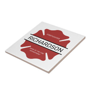 Personalized Firefighter Red Logo Symbol Ceramic Tile