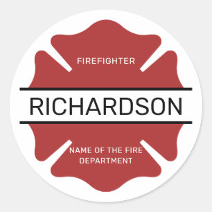 Personalized Firefighter Red Logo Symbol Classic Round Sticker