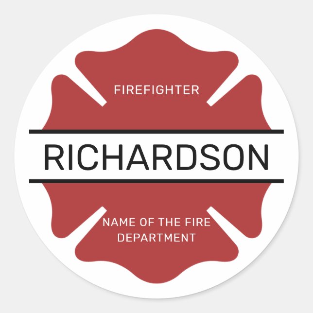 Personalized Firefighter Red Logo Symbol  Classic Round Sticker (Front)