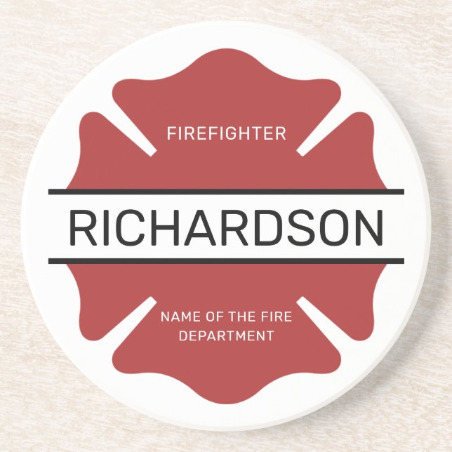 Personalized Firefighter Red Logo Symbol  Coaster (Front)