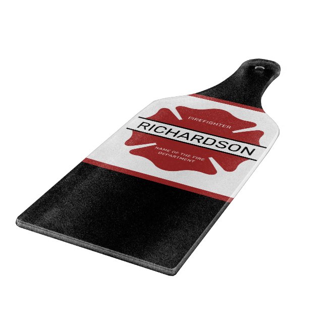 Personalized Firefighter Red Logo Symbol  Cutting Board (Corner)