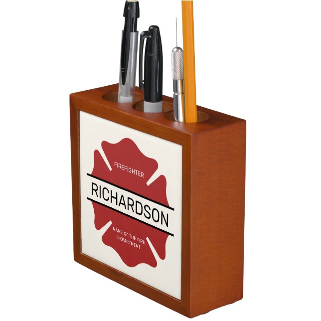Personalized Firefighter Red Logo Symbol  Desk Organizer (In Situ)