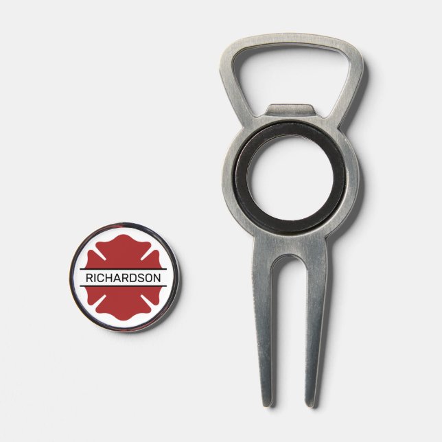 Personalized Firefighter Red Logo Symbol  Divot Tool (Front (Open))