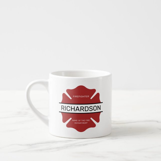 Personalized Firefighter Red Logo Symbol  Espresso Cup (Left)