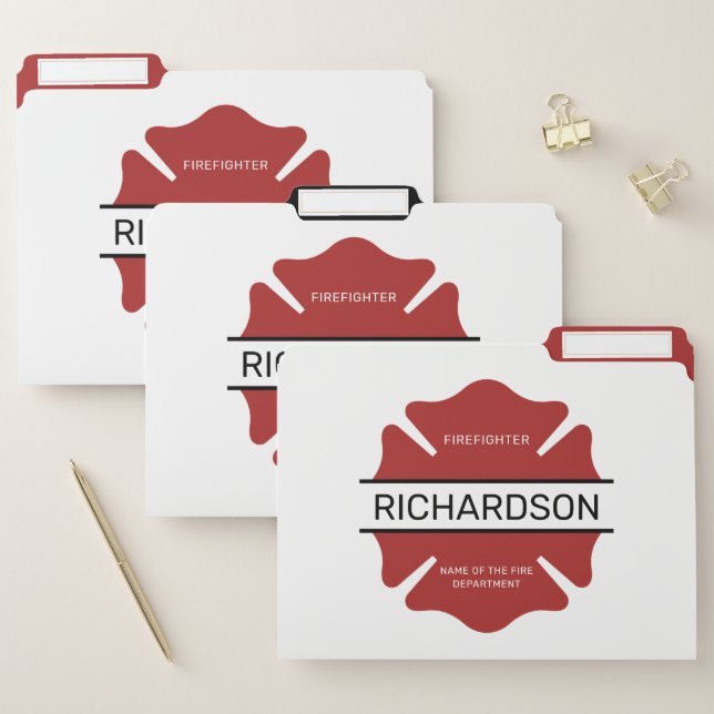 Personalized Firefighter Red Logo Symbol  File Folder (Set)