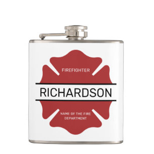 Personalized Firefighter Red Logo Symbol  Flask