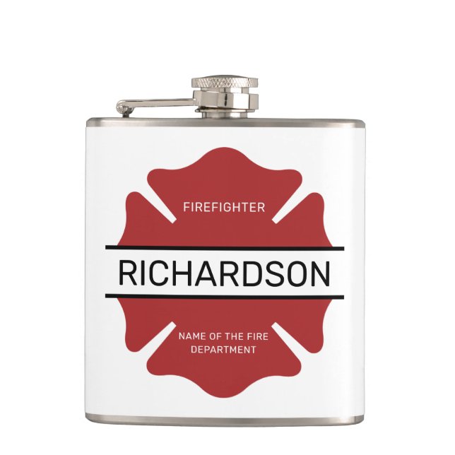 Personalized Firefighter Red Logo Symbol  Flask (Front)