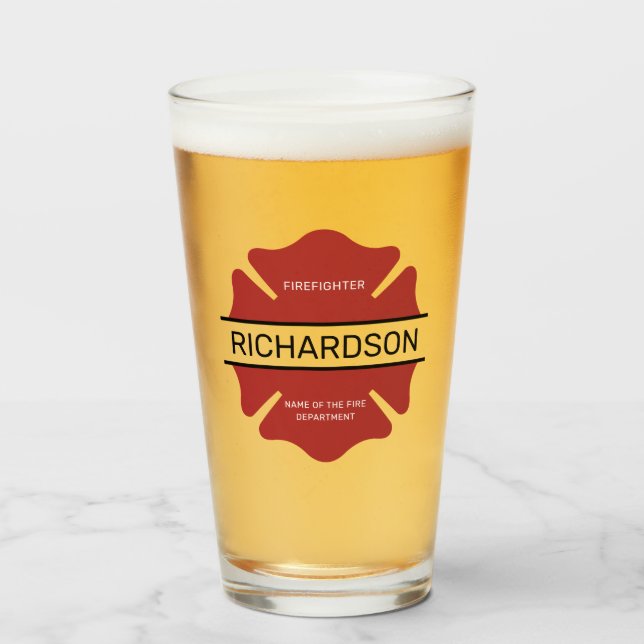 Personalized Firefighter Red Logo Symbol  Glass (Front Filled)