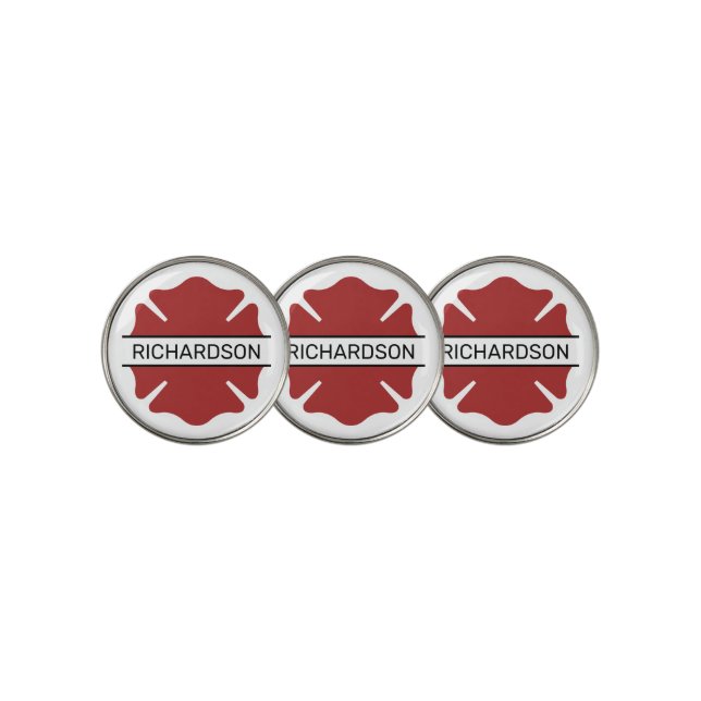 Personalized Firefighter Red Logo Symbol  Golf Ball Marker (3 Up)