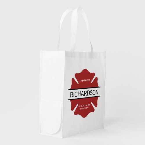 Personalized Firefighter Red Logo Symbol  Grocery Bag