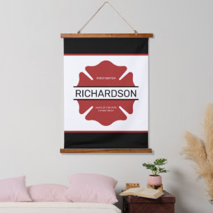 Personalized Firefighter Red Logo Symbol Hanging Tapestry