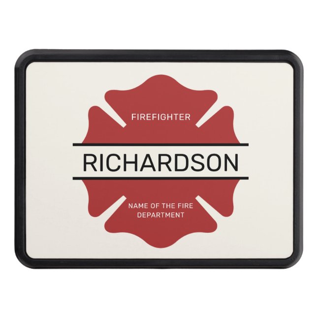 Personalized Firefighter Red Logo Symbol  Hitch Cover (Front)