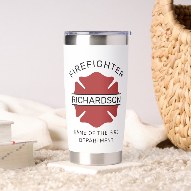 Personalized Firefighter Red Logo Symbol  Insulated Tumbler (Living Room)