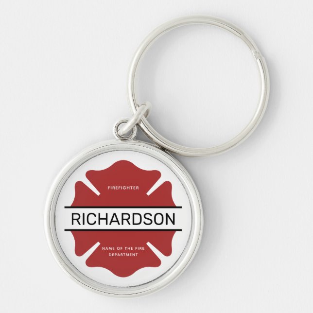 Personalized Firefighter Red Logo Symbol  Keychain (Front)