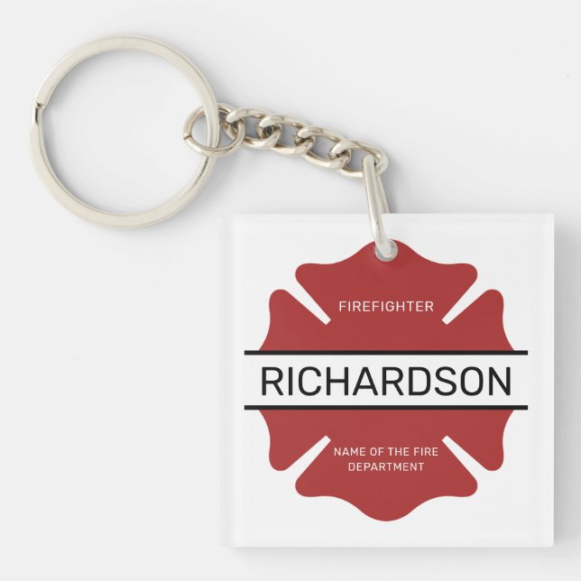 Personalized Firefighter Red Logo Symbol  Keychain (Front)