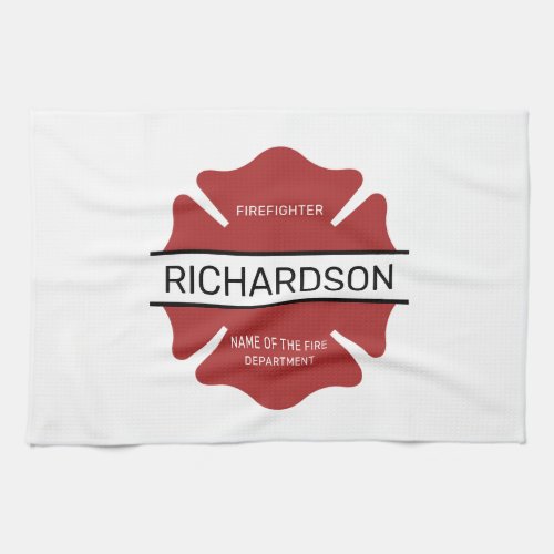 Personalized Firefighter Red Logo Symbol  Kitchen Towel