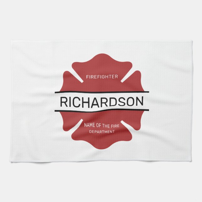 Personalized Firefighter Red Logo Symbol  Kitchen Towel (Horizontal)
