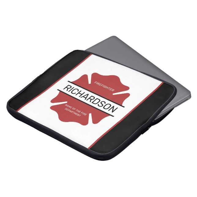 Personalized Firefighter Red Logo Symbol  Laptop Sleeve (Front Top)