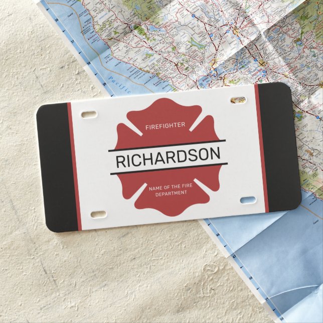 Personalized Firefighter Red Logo Symbol  License Plate (In Situ)