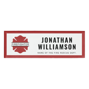 Personalized Firefighter Red Logo Symbol Name Tag