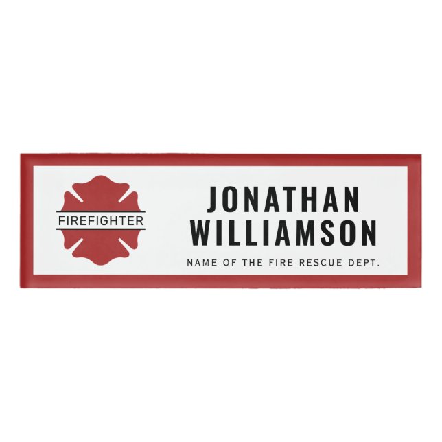 Personalized Firefighter Red Logo Symbol  Name Tag (Front)
