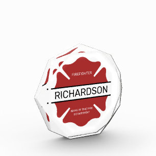 Personalized Firefighter Red Logo Symbol  Photo Block