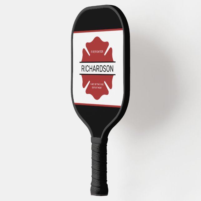 Personalized Firefighter Red Logo Symbol  Pickleball Paddle (Left)