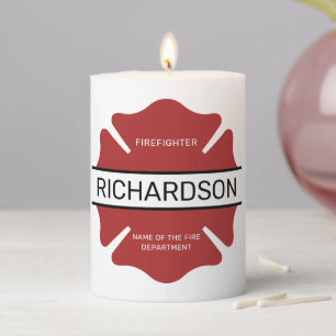 Personalized Firefighter Red Logo Symbol  Pillar Candle