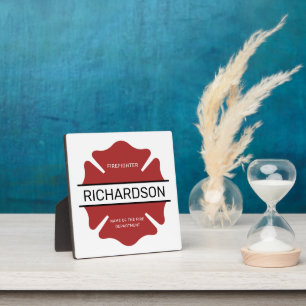 Personalized Firefighter Red Logo Symbol  Plaque