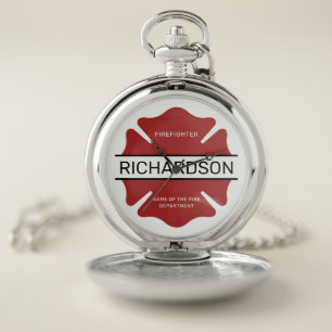 Personalized Firefighter Red Logo Symbol  Pocket Watch