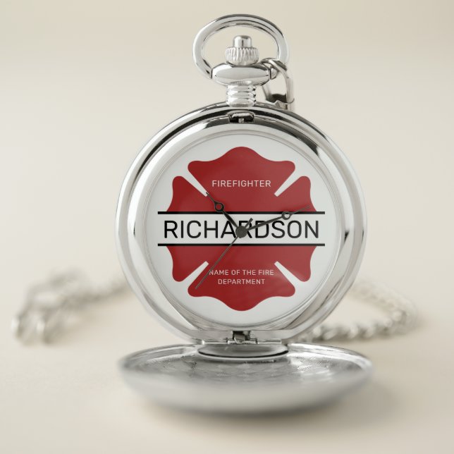 Personalized Firefighter Red Logo Symbol  Pocket Watch (Inside)