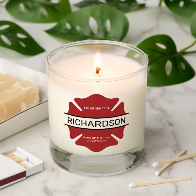 Personalized Firefighter Red Logo Symbol  Scented Candle (Lit)