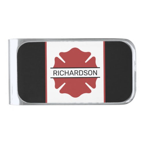 Personalized Firefighter Red Logo Symbol  Silver Finish Money Clip