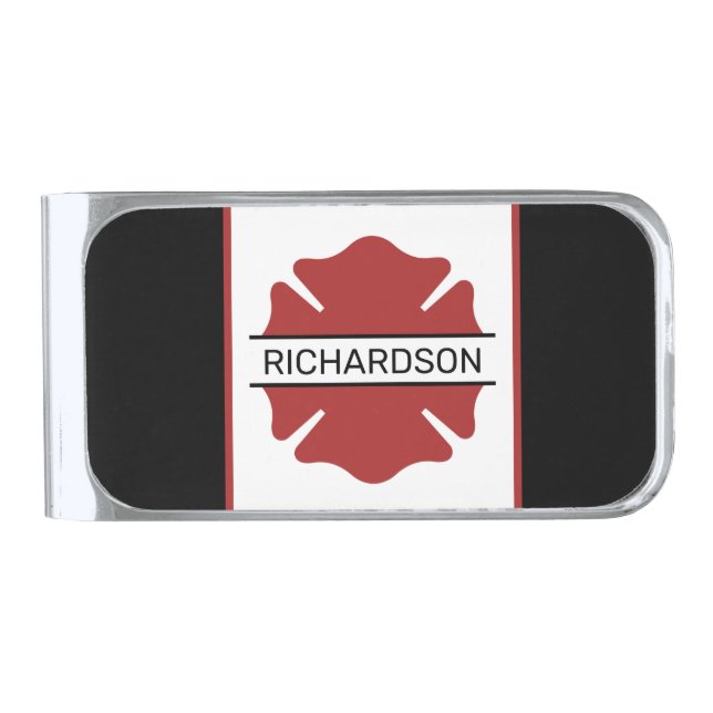Personalized Firefighter Red Logo Symbol  Silver Finish Money Clip (Front)